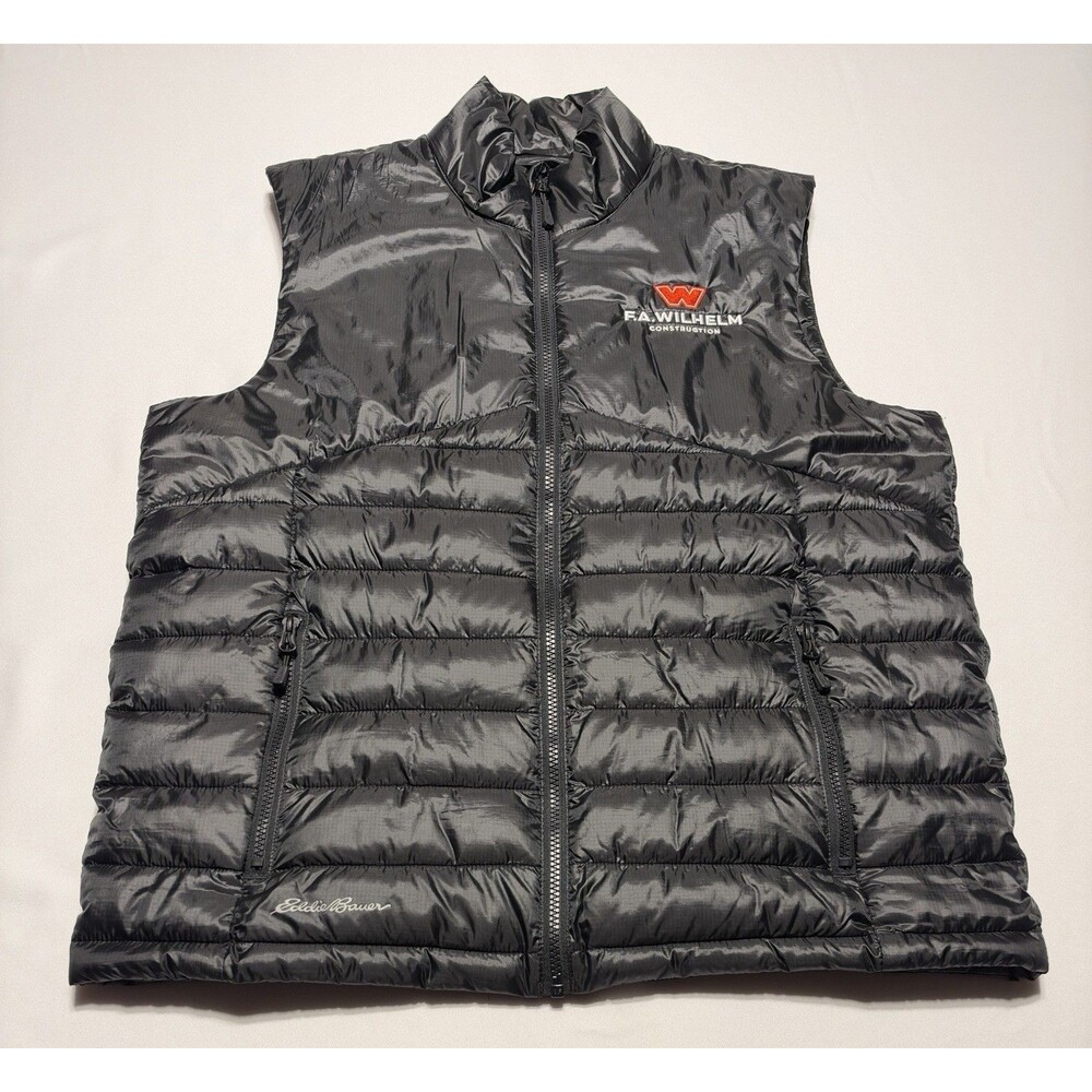 Eddie Bauer EB512 Puffer Vest Full Zip Mens Large F.A. Wilhelm Construction LOGO